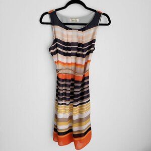 Romantic Line Chiffon Striped Flowy Pleated Sleeveless Mini Shift Dress